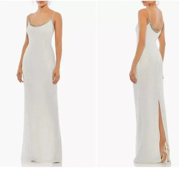 MAC DUGGAL BEADED SPAGHETTI STRAP COLUMN GOWN Size 4 - Picture 3 of 14